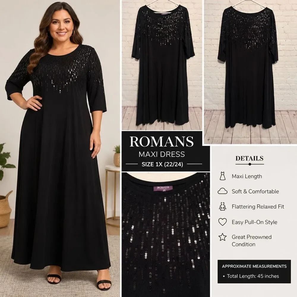 Roaman’s Women’s Bling Black Top Size 22/24 1X